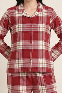 Zivame Flannel Woven Pyjama Set - Deep Scarlet — thumbnail 4